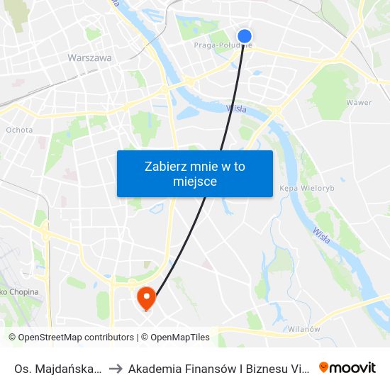 Os. Majdańska to Akademia Finansów I Biznesu Vistula map