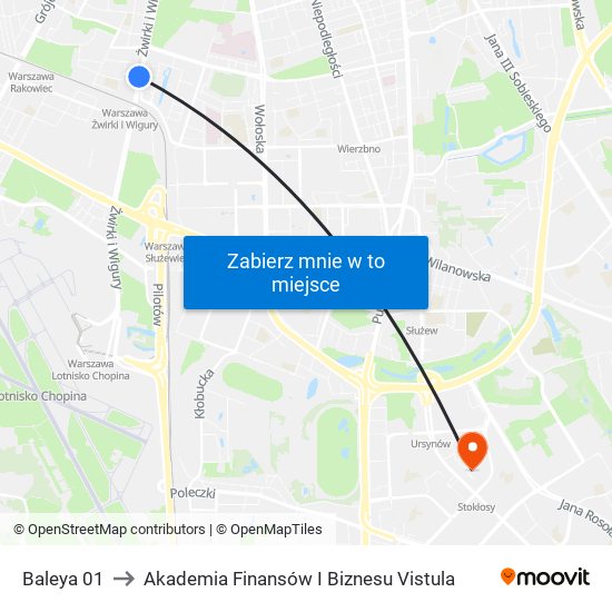 Baleya 01 to Akademia Finansów I Biznesu Vistula map