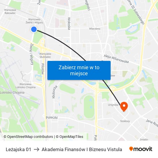 Leżajska 01 to Akademia Finansów I Biznesu Vistula map