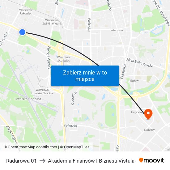 Radarowa 01 to Akademia Finansów I Biznesu Vistula map