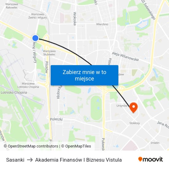 Sasanki to Akademia Finansów I Biznesu Vistula map