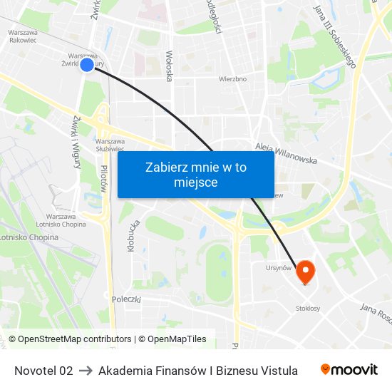 Novotel 02 to Akademia Finansów I Biznesu Vistula map