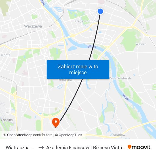 Wiatraczna 14 to Akademia Finansów I Biznesu Vistula map