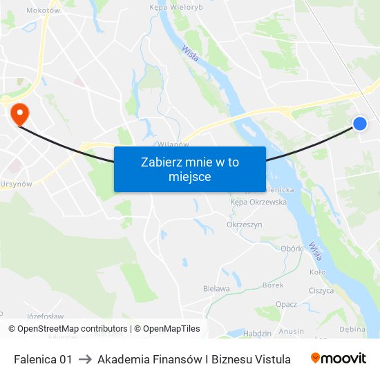 Falenica 01 to Akademia Finansów I Biznesu Vistula map