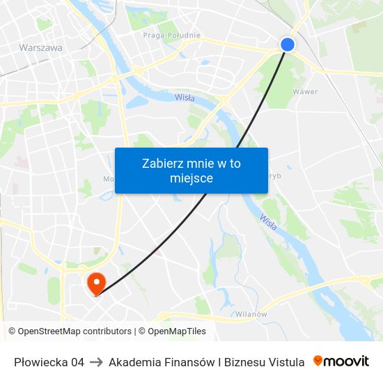 Płowiecka to Akademia Finansów I Biznesu Vistula map