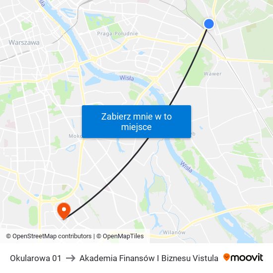 Okularowa 01 to Akademia Finansów I Biznesu Vistula map