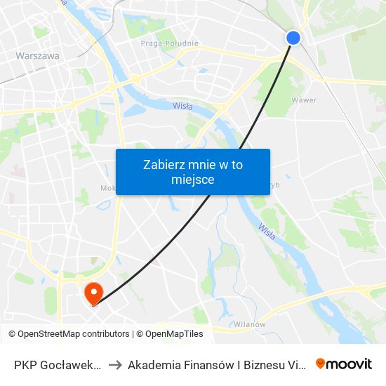 PKP Gocławek to Akademia Finansów I Biznesu Vistula map