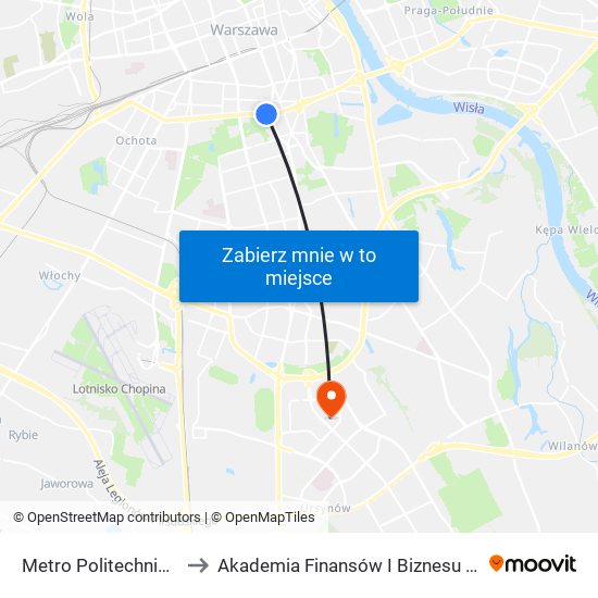 Metro Politechnika 02 to Akademia Finansów I Biznesu Vistula map