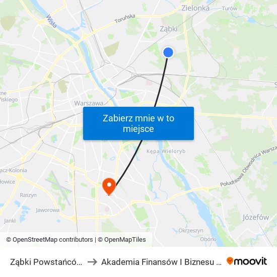 Ząbki Powstańców 01 to Akademia Finansów I Biznesu Vistula map