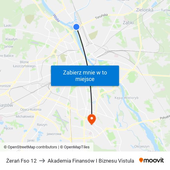 Żerań Fso 12 to Akademia Finansów I Biznesu Vistula map