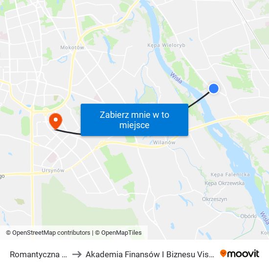 Romantyczna 02 to Akademia Finansów I Biznesu Vistula map