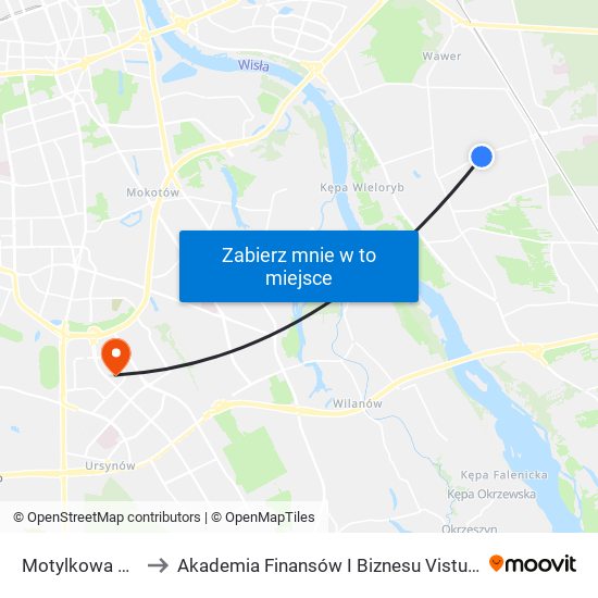 Motylkowa 01 to Akademia Finansów I Biznesu Vistula map