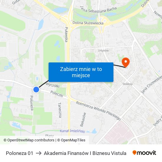 Poloneza to Akademia Finansów I Biznesu Vistula map