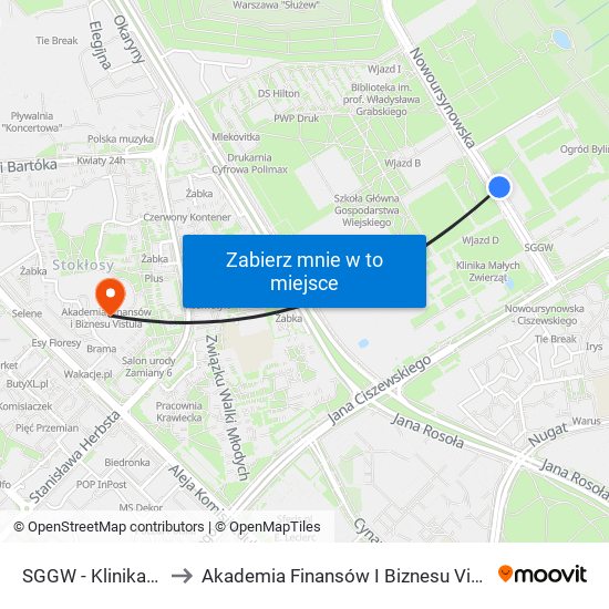 SGGW - Klinika 02 to Akademia Finansów I Biznesu Vistula map