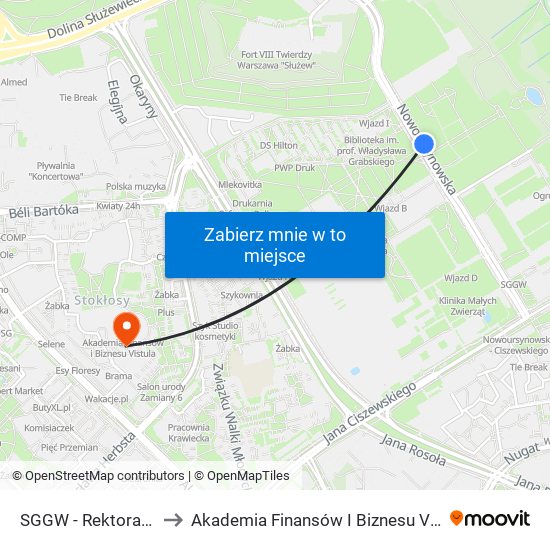 SGGW - Rektorat 02 to Akademia Finansów I Biznesu Vistula map