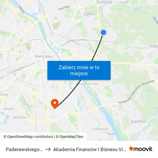 Paderewskiego 01 to Akademia Finansów I Biznesu Vistula map