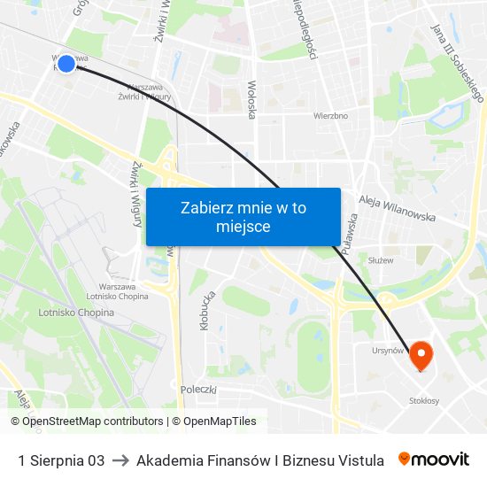 1 Sierpnia 03 to Akademia Finansów I Biznesu Vistula map