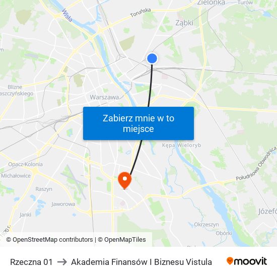 Rzeczna 01 to Akademia Finansów I Biznesu Vistula map