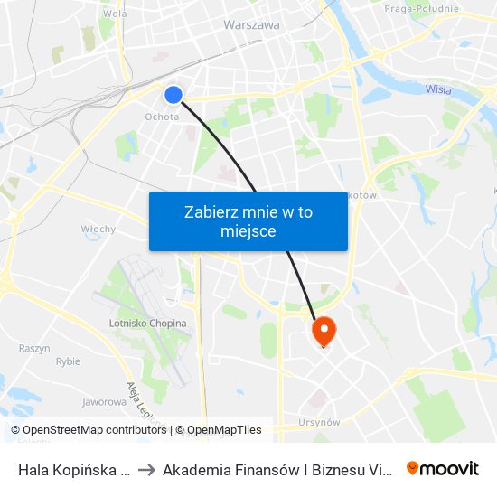 Hala Kopińska 04 to Akademia Finansów I Biznesu Vistula map