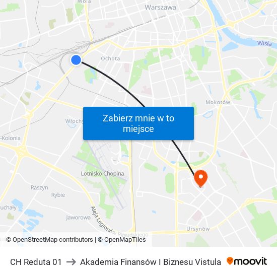 CH Reduta 01 to Akademia Finansów I Biznesu Vistula map