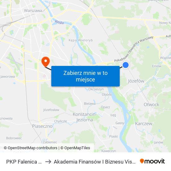 PKP Falenica 01 to Akademia Finansów I Biznesu Vistula map