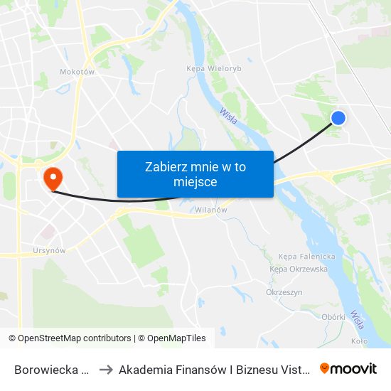 Borowiecka to Akademia Finansów I Biznesu Vistula map