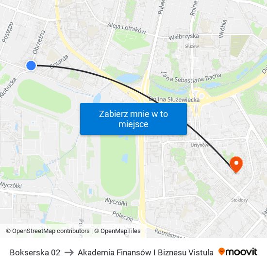 Bokserska 02 to Akademia Finansów I Biznesu Vistula map