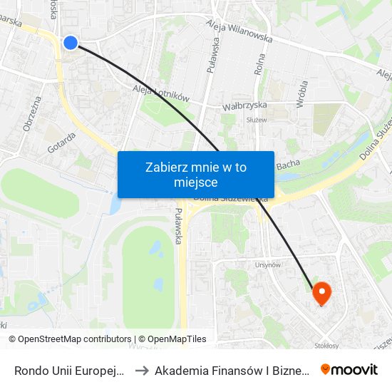 Rondo Unii Europejskiej 01 to Akademia Finansów I Biznesu Vistula map