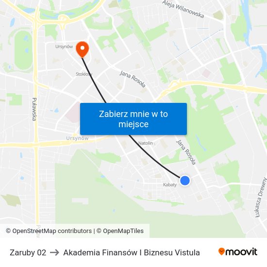 Zaruby to Akademia Finansów I Biznesu Vistula map