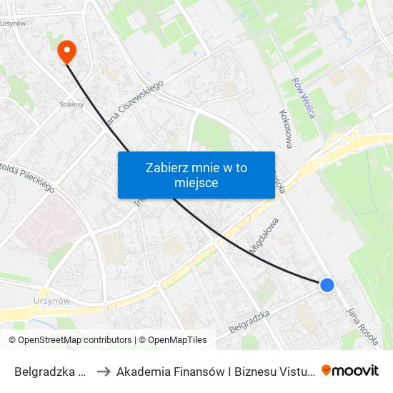 Belgradzka 04 to Akademia Finansów I Biznesu Vistula map