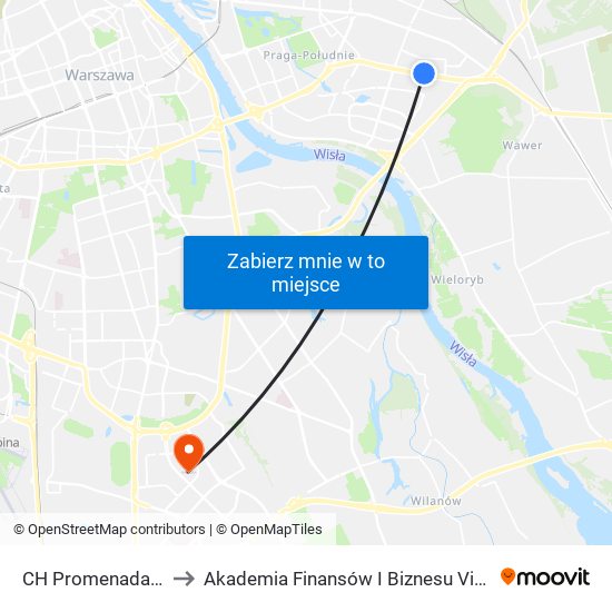 CH Promenada 01 to Akademia Finansów I Biznesu Vistula map