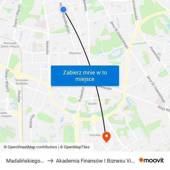 Madalińskiego 02 to Akademia Finansów I Biznesu Vistula map