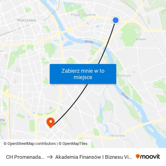 CH Promenada 02 to Akademia Finansów I Biznesu Vistula map