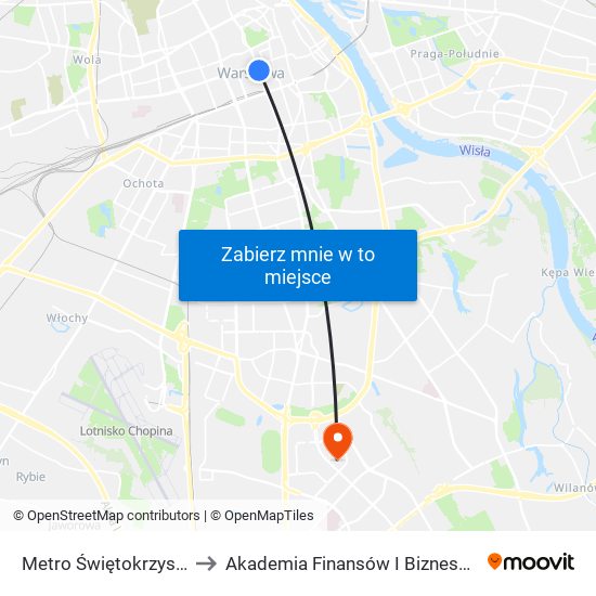 Metro Świętokrzyska 02 to Akademia Finansów I Biznesu Vistula map