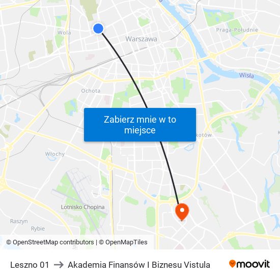 Leszno 01 to Akademia Finansów I Biznesu Vistula map