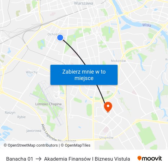 Banacha to Akademia Finansów I Biznesu Vistula map