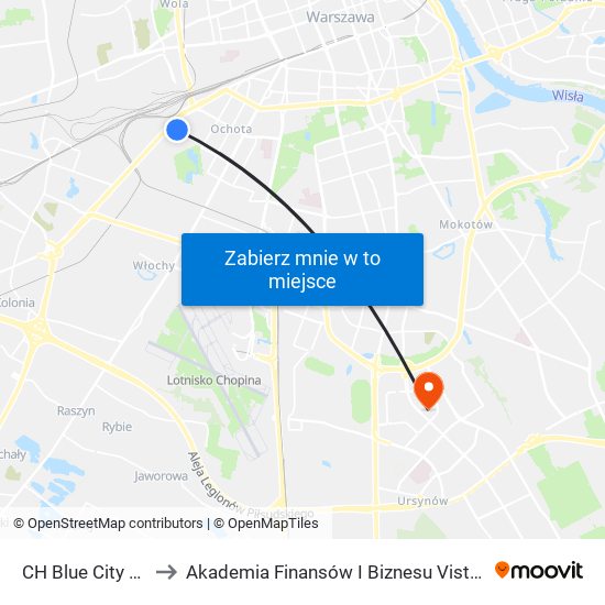 CH Blue City 02 to Akademia Finansów I Biznesu Vistula map