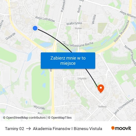 Tarniny 02 to Akademia Finansów I Biznesu Vistula map