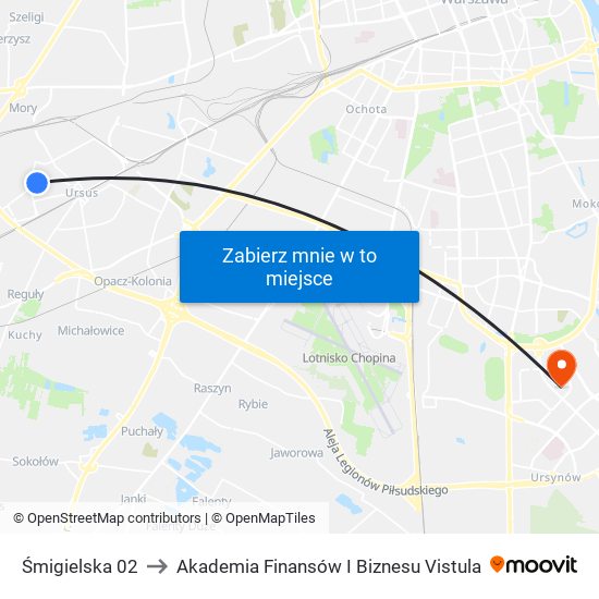 Śmigielska 02 to Akademia Finansów I Biznesu Vistula map