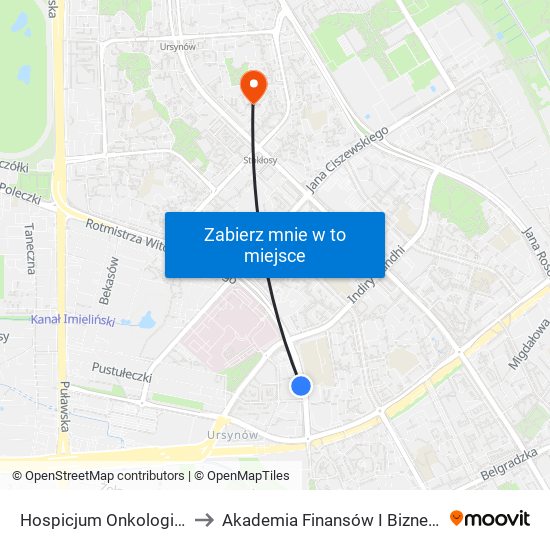 Hospicjum Onkologiczne 01 to Akademia Finansów I Biznesu Vistula map