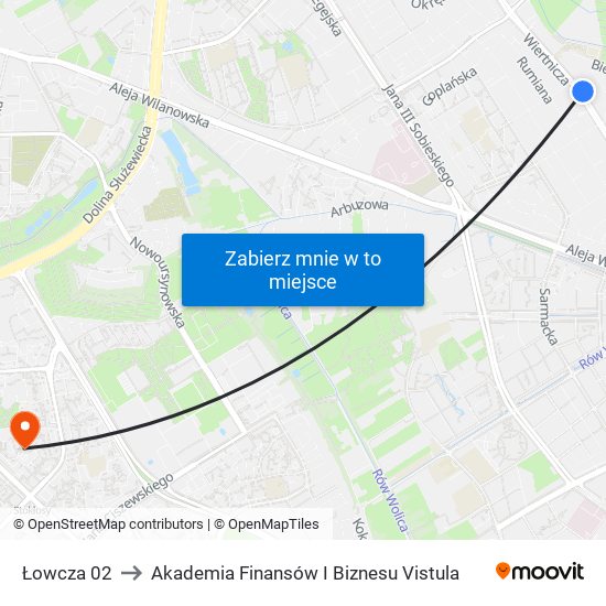 Łowcza 02 to Akademia Finansów I Biznesu Vistula map