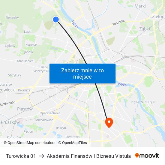 Tułowicka 01 to Akademia Finansów I Biznesu Vistula map