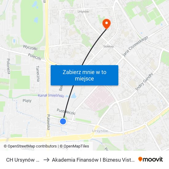 CH Ursynów 04 to Akademia Finansów I Biznesu Vistula map