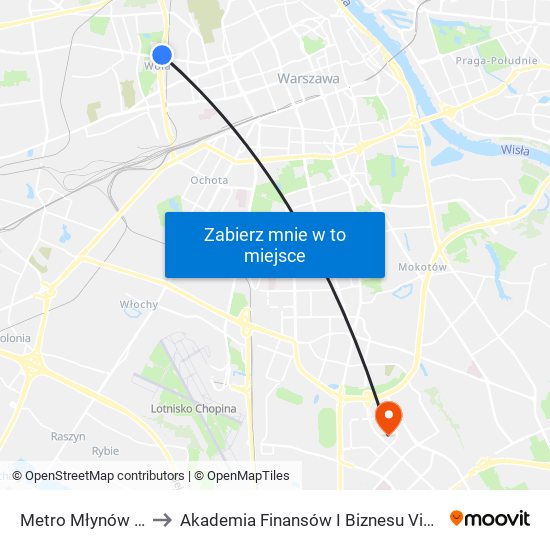 Metro Młynów 04 to Akademia Finansów I Biznesu Vistula map