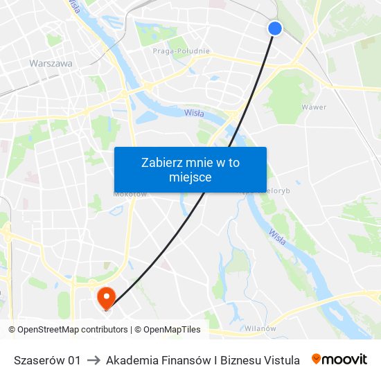 Szaserów 01 to Akademia Finansów I Biznesu Vistula map