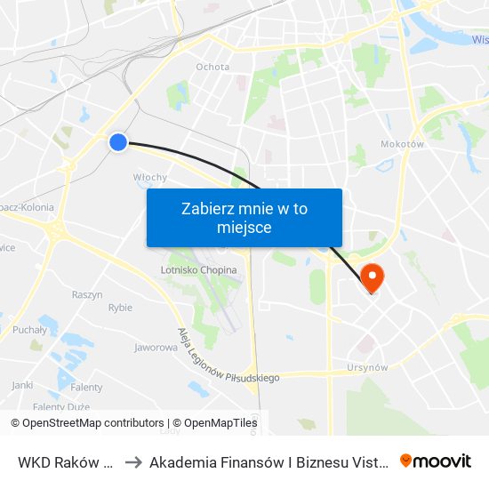 WKD Raków 01 to Akademia Finansów I Biznesu Vistula map