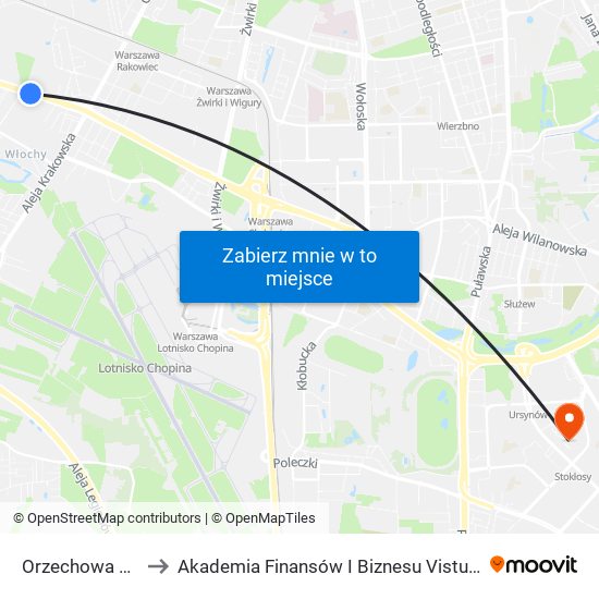 Orzechowa 01 to Akademia Finansów I Biznesu Vistula map