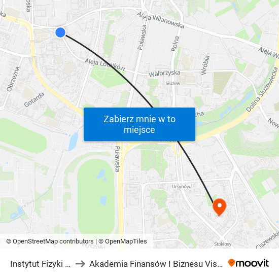 Instytut Fizyki to Akademia Finansów I Biznesu Vistula map