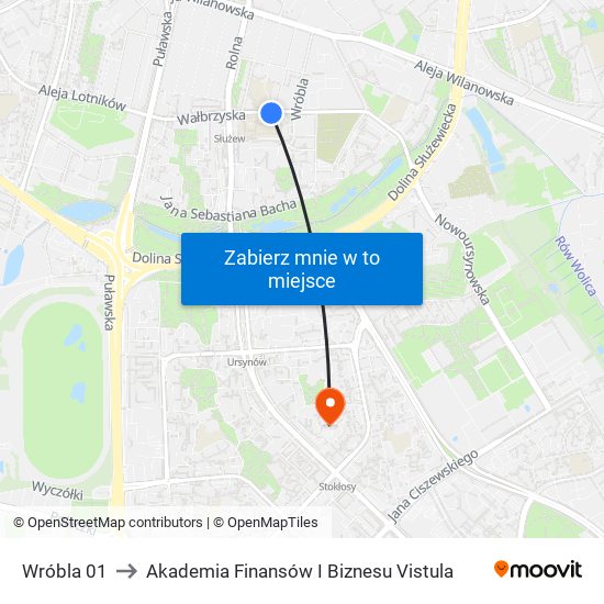 Wróbla 01 to Akademia Finansów I Biznesu Vistula map