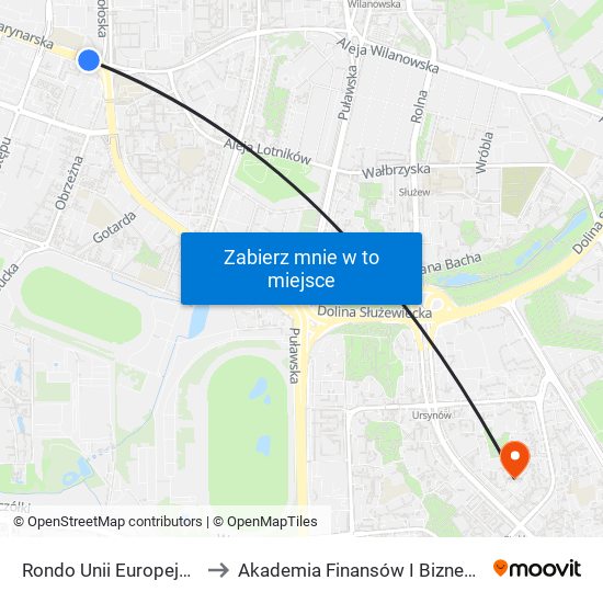 Rondo Unii Europejskiej 02 to Akademia Finansów I Biznesu Vistula map